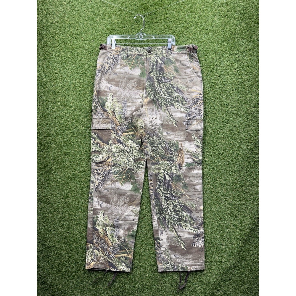 Cabelas Realtree Camo Cargo Pants Mens 38 Adjustable Waist Drawstring Hem Hunt